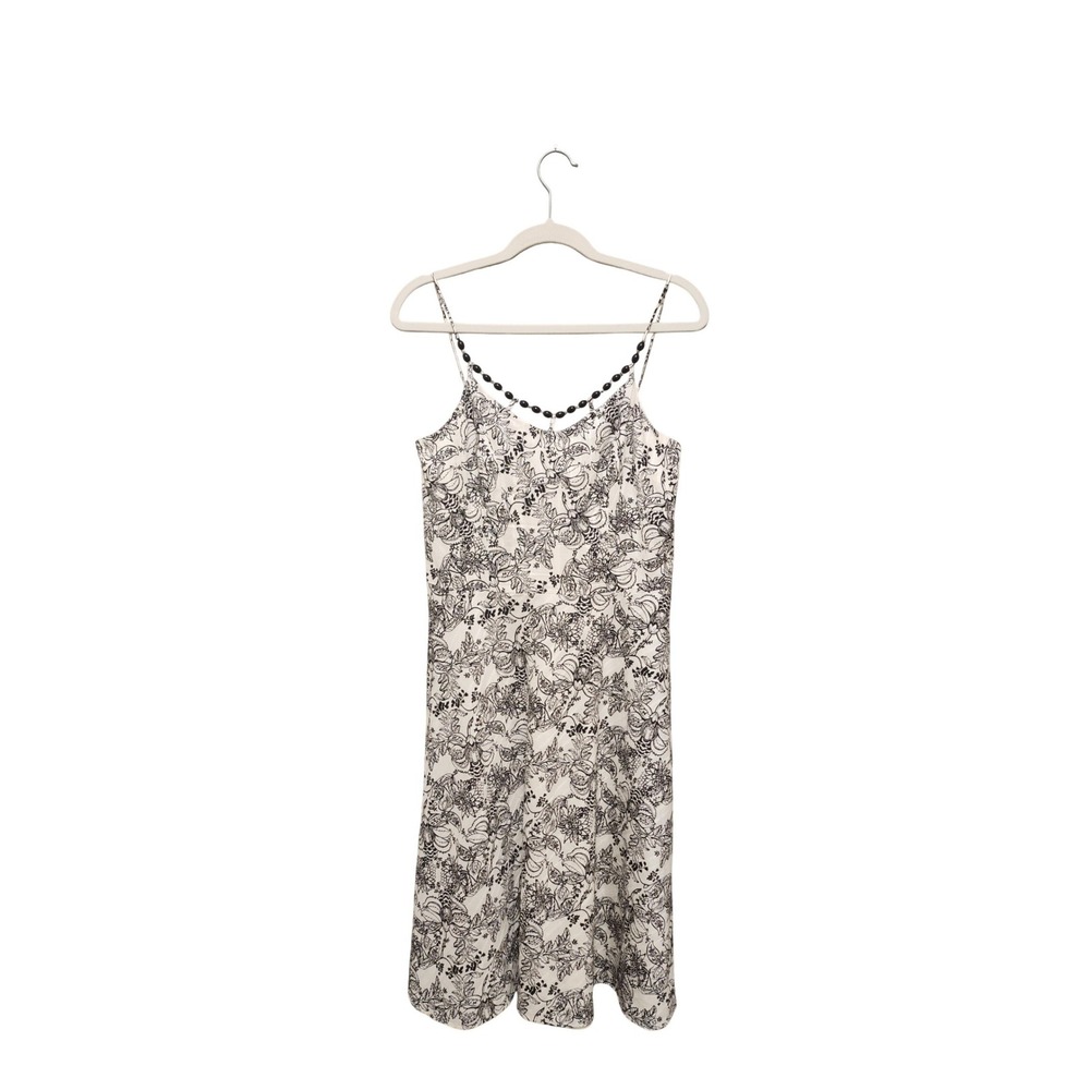 Ann Taylor Loft Floral Beaded Neckline Cotton Sundress Black White Size 8